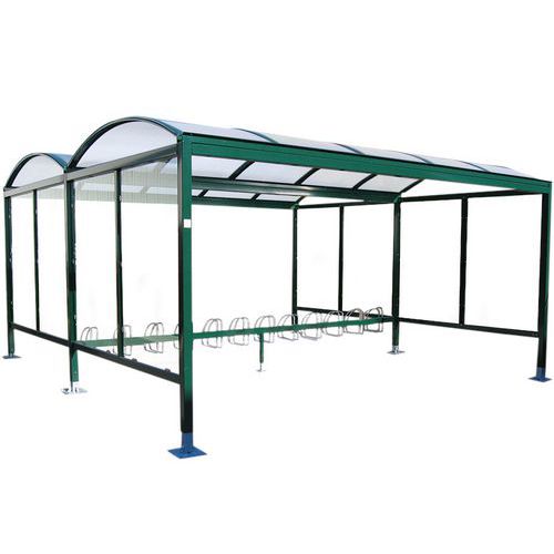 Fietsenstalling Giant - module met glazen wand - dubbel rug-aan-rug Fietsenstalling Giant - module met glazen wand - dubbel rug-aan-rug