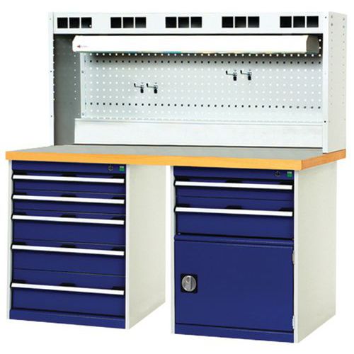 Werkbank Cubio Combi met 2 ladekasten - Polyrey Werkbank Cubio Combi met 2 ladekasten - Polyrey