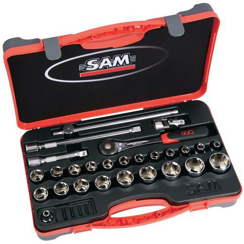 Koffer 1/2 doppen met 27 6-kant gereedschappen in mm - SAM Outillage Koffer 1/2 doppen met 27 6-kant gereedschappen in mm - SAM Outillage