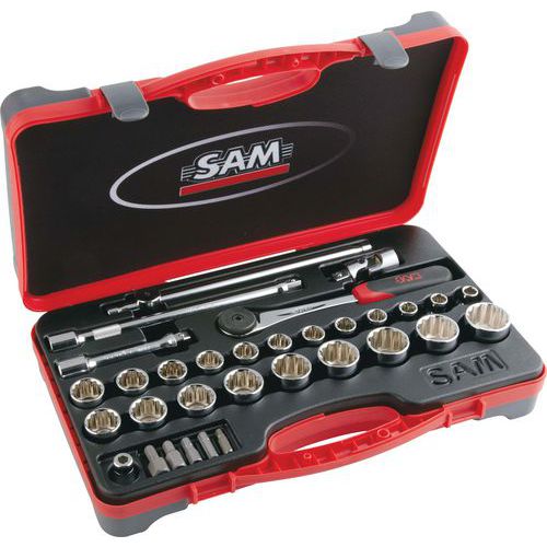 Koffer 1/2 doppen met 32 gereedschappen in mm - SAM Outillage Koffer 1/2 doppen met 32 gereedschappen in mm - SAM Outillage