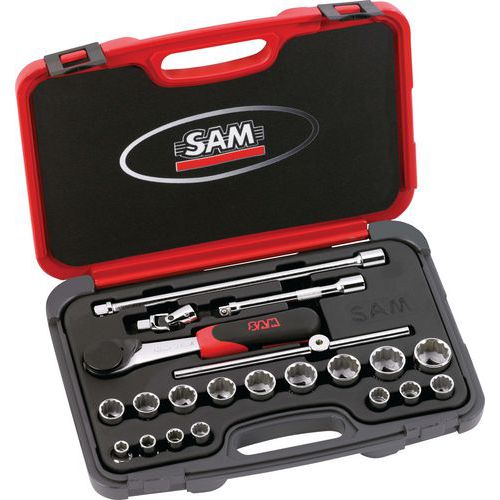 Koffer 3/8 21 delig gereedschappen in mm - SAM Outillage Koffer 3/8 21 delig gereedschappen in mm - SAM Outillage