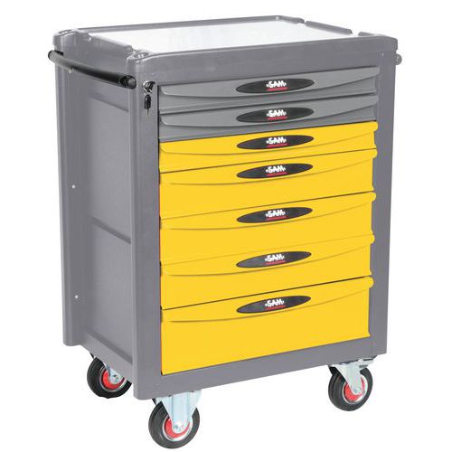 Gereedschapswagen 7 laden geel en grijs - SAM Outillage Gereedschapswagen 7 laden geel en grijs - SAM Outillage
