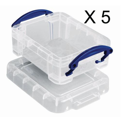 Opbergbak - Lengte 90 mm - 0,07 tot 0,14 liter - Transparant model - Set van 5 Opbergbak - Lengte 90 mm - 0,07 tot 0,14 liter - Transparant model - Set van 5