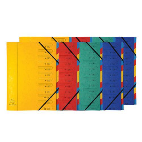 Trieur agrafé élastique 12 compartiments - Coloris assortis - Lot de 8 Trieur agrafé élastique 12 compartiments - Coloris assortis - Lot de 8