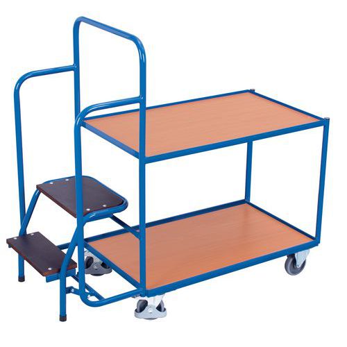 Wagen met houten plateaus en opstapkrukje - Draagvermogen 250 kg Wagen met houten plateaus en opstapkrukje - Draagvermogen 250 kg