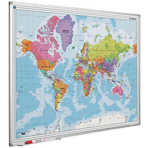 Geografische wereldkaart, magnetisch, 90 x 120 cm Geografische wereldkaart, magnetisch, 90 x 120 cm