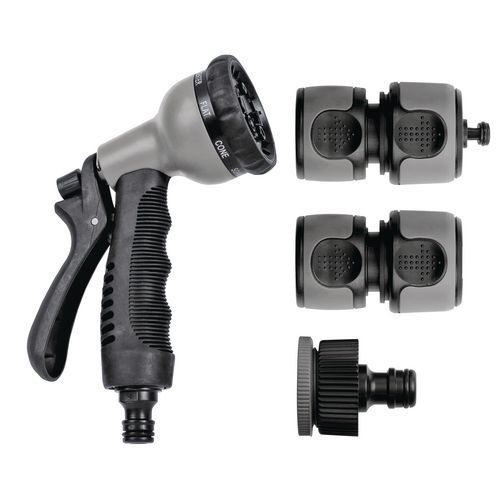 Kit pistolet d'arrosage 5 pièces Diamètre 15 mm Noir/Gris Kit pistolet d'arrosage 5 pièces Diamètre 15 mm Noir/Gris