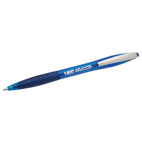 BIC Atlantis Soft - Lot De 12 Stylos Bille Rétractables Pointe Moyenne 1,0 Mm - Encre Bleue Fluide