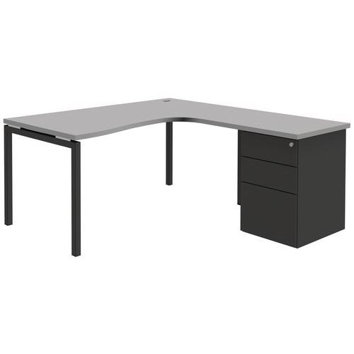Compact bureau met ladeblok - Lichtgrijs - Open Compact bureau met ladeblok - Lichtgrijs - Open