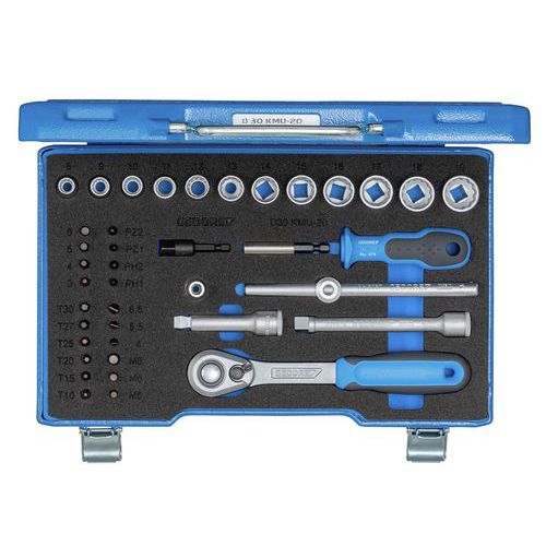 Dopsleutelset 3/8 40 delig IN-IS-PH-PZ-TX-XZN Ø30 KMU-20 - Gedore Dopsleutelset 3/8 40 delig IN-IS-PH-PZ-TX-XZN Ø30 KMU-20 - Gedore