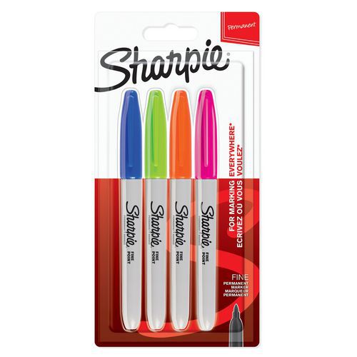 Set van 4 permanente markeerstiften Sharpie Fine - Diverse vrolijke kleuren - Sharpie® Set van 4 permanente markeerstiften Sharpie Fine - Diverse vrolijke kleuren - Sharpie®