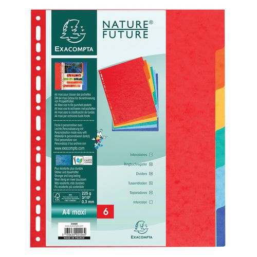 Tabblad 50 st glanskarton 225g 6 tabs A4 maxi Exacompta Tabblad 50 st glanskarton 225g 6 tabs A4 maxi Exacompta