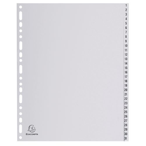 Intercalaires numériques pp gris 31 positions - a4 maxi Intercalaires numériques pp gris 31 positions - a4 maxi
