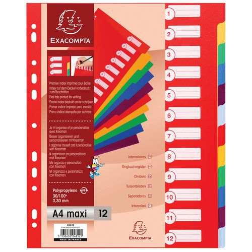 Tabblad 15 st ondoorzichtig stevig 12 tabs A4 maxi Exacompta Tabblad 15 st ondoorzichtig stevig 12 tabs A4 maxi Exacompta