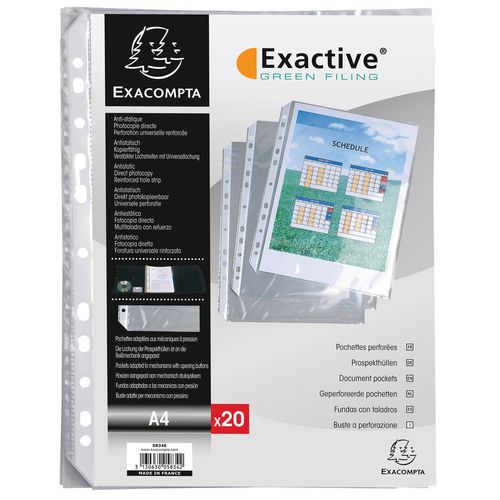 Sachet de 20 pochettes perforées pour classeur exactive Sachet de 20 pochettes perforées pour classeur exactive