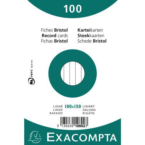 Steekkaart bristol gelijnd niet geperforeerd 100x150 mm - Exacompta Steekkaart bristol gelijnd niet geperforeerd 100x150 mm - Exacompta