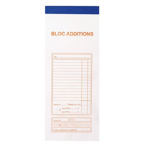 Bloc addition 50 feuillets autocopiants numérotés 9,1x22,5cm Bloc addition 50 feuillets autocopiants numérotés 9,1x22,5cm