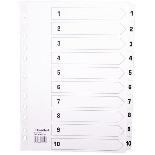 Intercalaires à touches plastifiées - 10 touches 1 à 10 A4