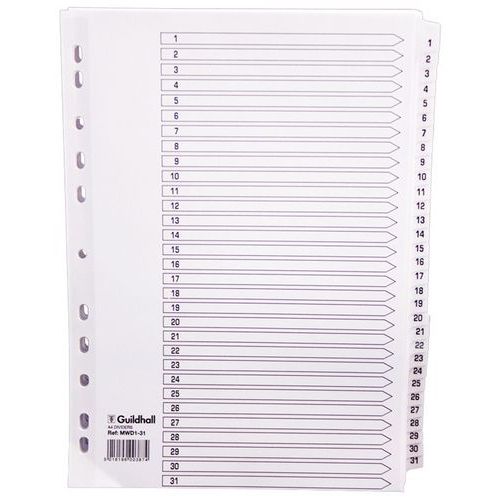 Tabblad bedrukt karton 160g geplastificeerd tabs 1 tot 31 A4 Tabblad bedrukt karton 160g geplastificeerd tabs 1 tot 31 A4