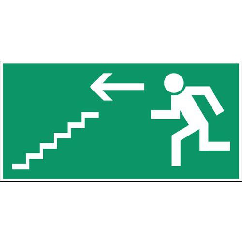 Noodevacuatiebord - Vluchtweg via trap linksbeneden - Hard Noodevacuatiebord - Vluchtweg via trap linksbeneden - Hard