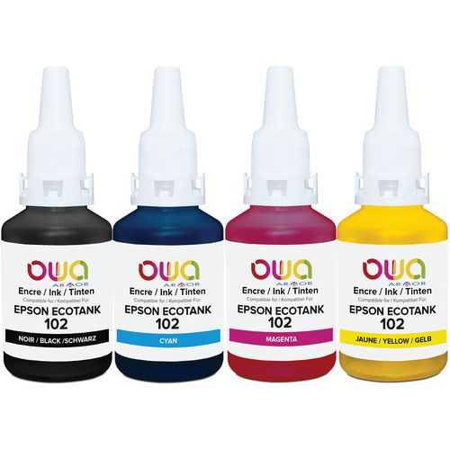 Inktfles compatibele Epson 102 - 4 kleuren - OWA Inktfles compatibele Epson 102 - 4 kleuren - OWA