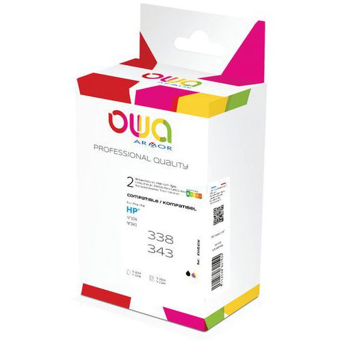 Inktcartridge refurbished HP 338/343 - zwart, 3 kleur - Owa Inktcartridge refurbished HP 338/343 - zwart, 3 kleur - Owa