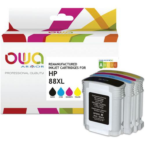 Inktcartridge refurbished HP 88XL - 4 kleuren - Owa Inktcartridge refurbished HP 88XL - 4 kleuren - Owa
