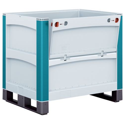 Palletkist SL86 - Dichte wanden - Op sleden - 1 neerklapbare zijde overlangs Palletkist SL86 - Dichte wanden - Op sleden - 1 neerklapbare zijde overlangs