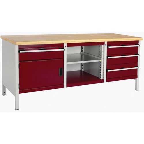 Werkbank beuken Cubio - 1 deur - 4 laden - B 2000 mm - Bott