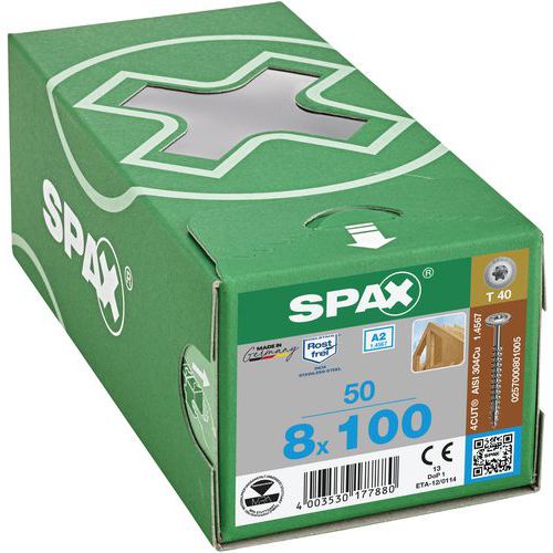 Doos met 50 houtschroeven met discuskop Ø 8 mm en volledige schroefdraad TX - Spax Doos met 50 houtschroeven met discuskop Ø 8 mm en volledige schroefdraad TX - Spax