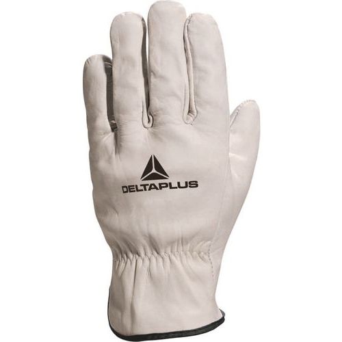 Handschoen geheel van nerf rundleder, grijs met rode rand Handschoen geheel van nerf rundleder, grijs met rode rand