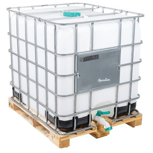 Transportbak 1000 l Unicube, gehomologeerd + Houten pallet - Manutan Expert Transportbak 1000 l Unicube, gehomologeerd + Houten pallet - Manutan Expert