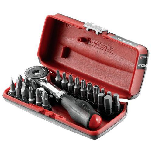 Koffer Met Bithouder Met Ratel 1/4 Draaiende Steel + 22 Schroefbits - Facom
