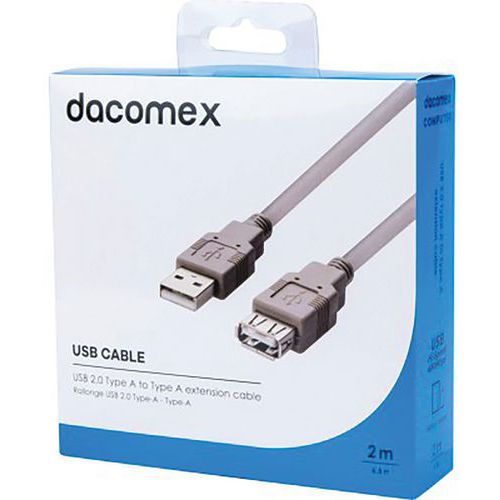 Verlengkabel USB 2.0 Type-A - Type-A grijs - 2 m DACOMEX Verlengkabel USB 2.0 Type-A - Type-A grijs - 2 m DACOMEX