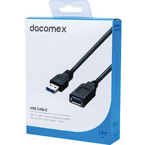 Verlengkabel USB 3.1 Gen1 Type-A - Type-A zwart - 1,8 m DACOMEX Verlengkabel USB 3.1 Gen1 Type-A - Type-A zwart - 1,8 m DACOMEX
