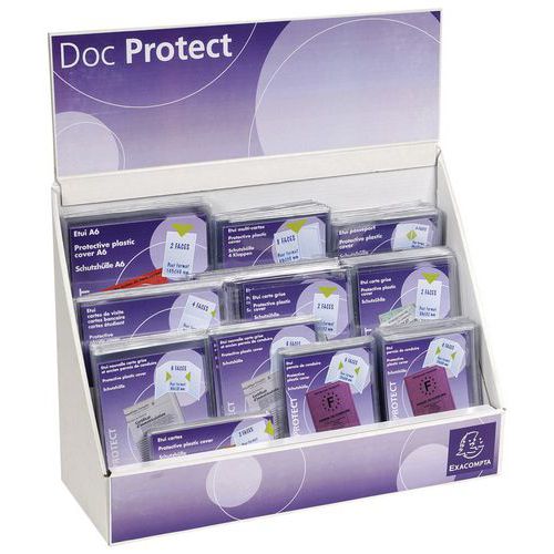 Présentoir complet avec différents formats d'étuis de protection Présentoir complet avec différents formats d'étuis de protection