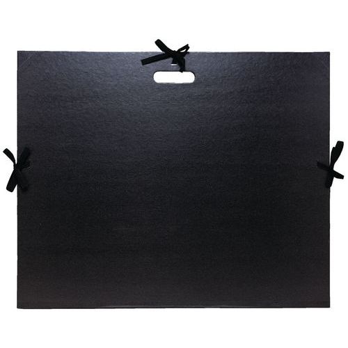 Carton à dessin kraft noir vernis avec rubans et poignée Carton à dessin kraft noir vernis avec rubans et poignée