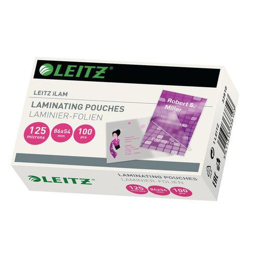 Pochettes de plastification à chaud, 54 x 86 mm, 125 micron Leitz Pochettes de plastification à chaud, 54 x 86 mm, 125 micron Leitz