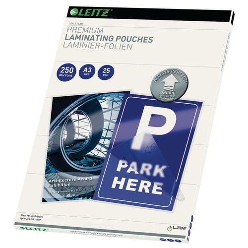 Pochettes de plastification UDT, A3, 250 microns, pack de 25 Leitz Pochettes de plastification UDT, A3, 250 microns, pack de 25 Leitz