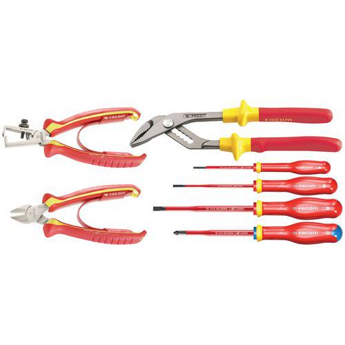 Set van 3 tangen + 4 geïsoleerde schroevendraaiers 1000 V - Facom Set van 3 tangen + 4 geïsoleerde schroevendraaiers 1000 V - Facom