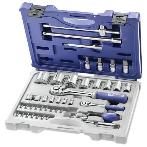Coffret de douilles et accessoires 1/4 - 1/2 métriques - 44 pièces Coffret de douilles et accessoires 1/4 - 1/2 métriques - 44 pièces
