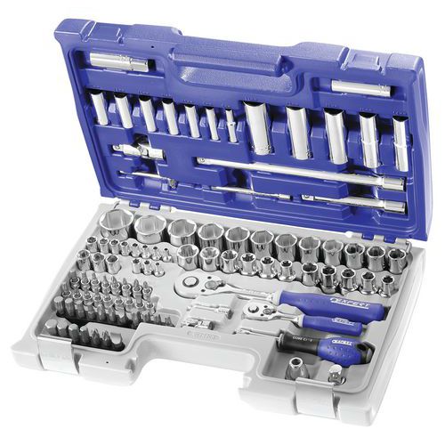 Coffret de douilles et accessoires métriques 1/4 - 1/2 - 98 pièces Coffret de douilles et accessoires métriques 1/4 - 1/2 - 98 pièces