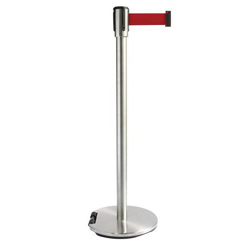 Poteau chromé à sangle 2 m - Socle à roulettes - Manutan Expert
