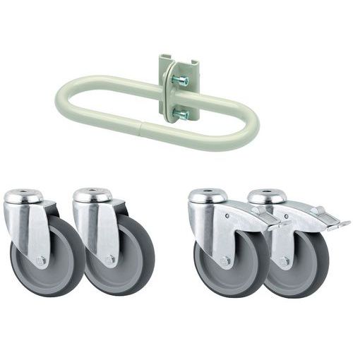 Set wielen en handgreep voor stelling met stapelbakken Kangourou of Europees Set wielen en handgreep voor stelling met stapelbakken Kangourou of Europees