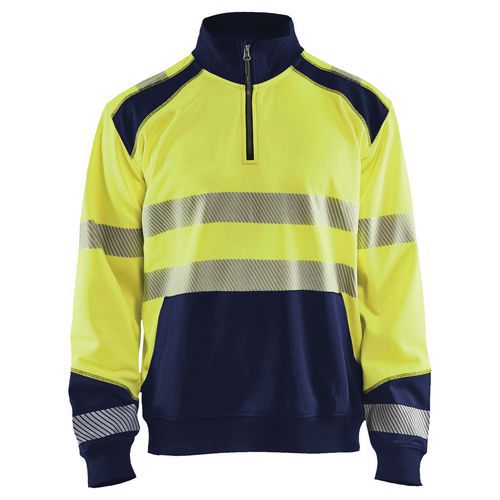 Sweatshirt halve rits High Vis 3556 - geel/marineblauw