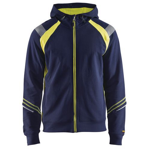 Blaklader Sweatshirt Hooded Hele Rits Hight Vis 3433 - Marineblauw/fluo Geel