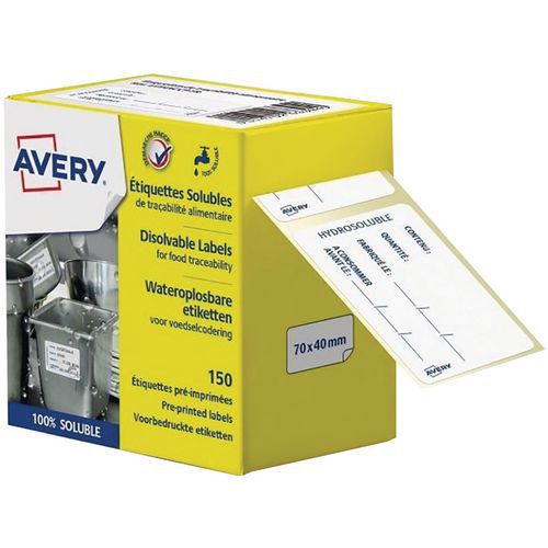 Etiquettes hydrosolubles traçabilité alimentaire pré-imprimé - lot de 150 - Avery Etiquettes hydrosolubles traçabilité alimentaire pré-imprimé - lot de 150 - Avery