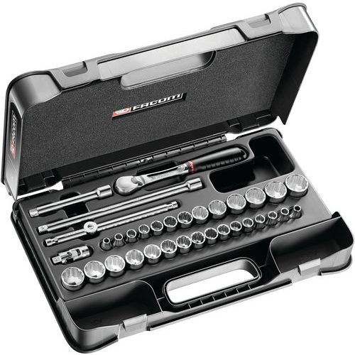 Coffret douilles 3/8 pouces 12 pans - 34 pièces cliquet JL.161. Coffret douilles 3/8 pouces 12 pans - 34 pièces cliquet JL.161.