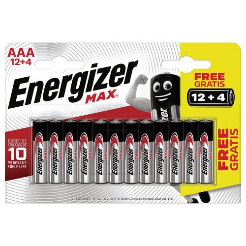 Pile Max AAA/LR03 - Lot de 12 + 4 - Energizer 