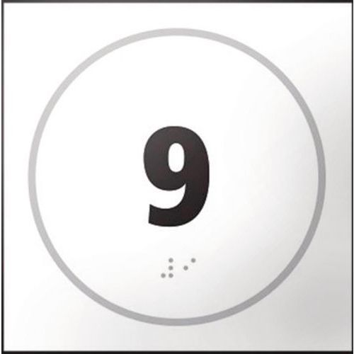 Deurbord met nummer 9 in relief en braille Deurbord met nummer 9 in relief en braille